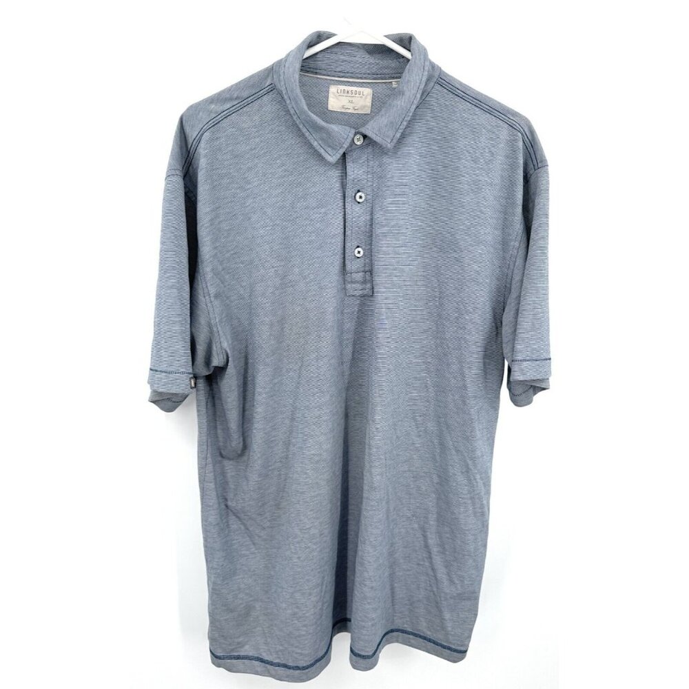 Linksoul Polo Shirt Men Sz XL Blue Short Sleeve Golf Tempus Fugit